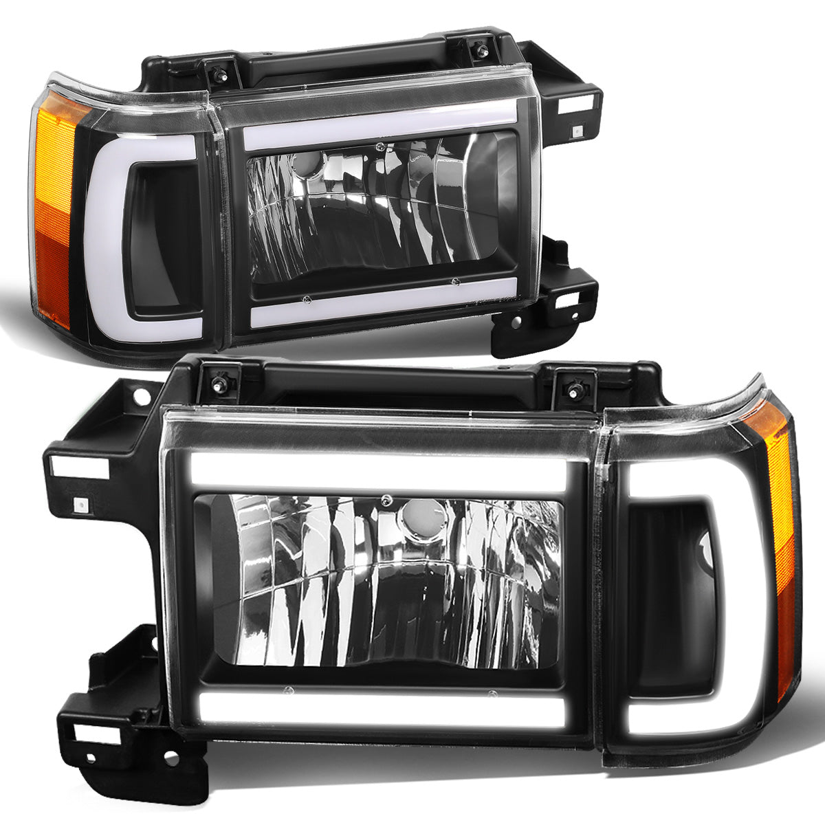 FAROS 87-91 FORD BRONCO - 81-91 FORD F-150 / 87-91 FORD F-250 / 87-91 FORD F-350 - LED DRL - BLACK HOUSING / AMBER CORNER - 9004 HIGH BEAM / LOW BEAM / 3157 SIGNAL
