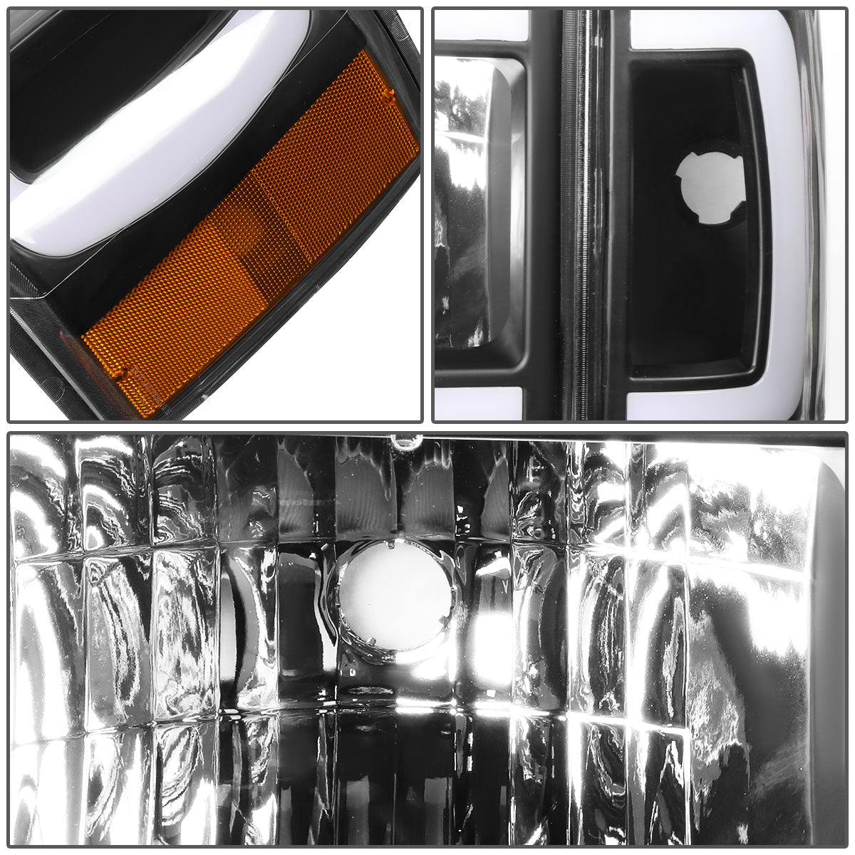 FAROS 87-91 FORD BRONCO - 81-91 FORD F-150 / 87-91 FORD F-250 / 87-91 FORD F-350 - LED DRL - BLACK HOUSING / AMBER CORNER - 9004 HIGH BEAM / LOW BEAM / 3157 SIGNAL