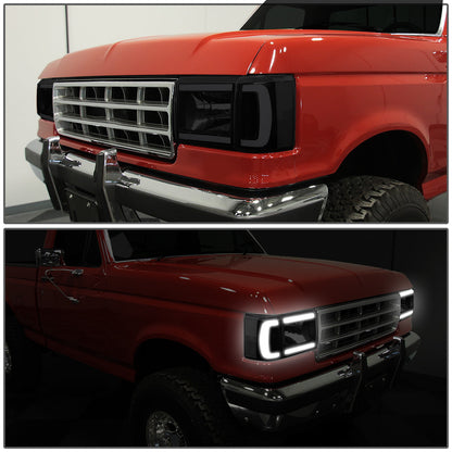 FAROS 87-91 FORD BRONCO - 81-91 FORD F-150 / 87-91 FORD F-250 / 87-91 FORD F-350 - LED DRL - BLACK HOUSING / SMOKE LENS / CLEAR CORNER - 9004 HIGH BEAM / LOW BEAM / 3157 SIGNAL