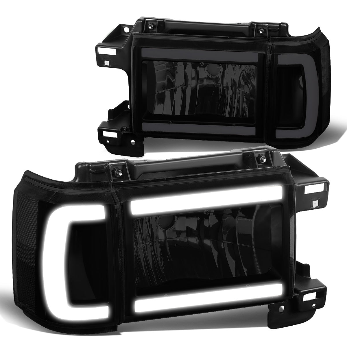 FAROS 87-91 FORD BRONCO - 81-91 FORD F-150 / 87-91 FORD F-250 / 87-91 FORD F-350 - LED DRL - BLACK HOUSING / SMOKE LENS / CLEAR CORNER - 9004 HIGH BEAM / LOW BEAM / 3157 SIGNAL