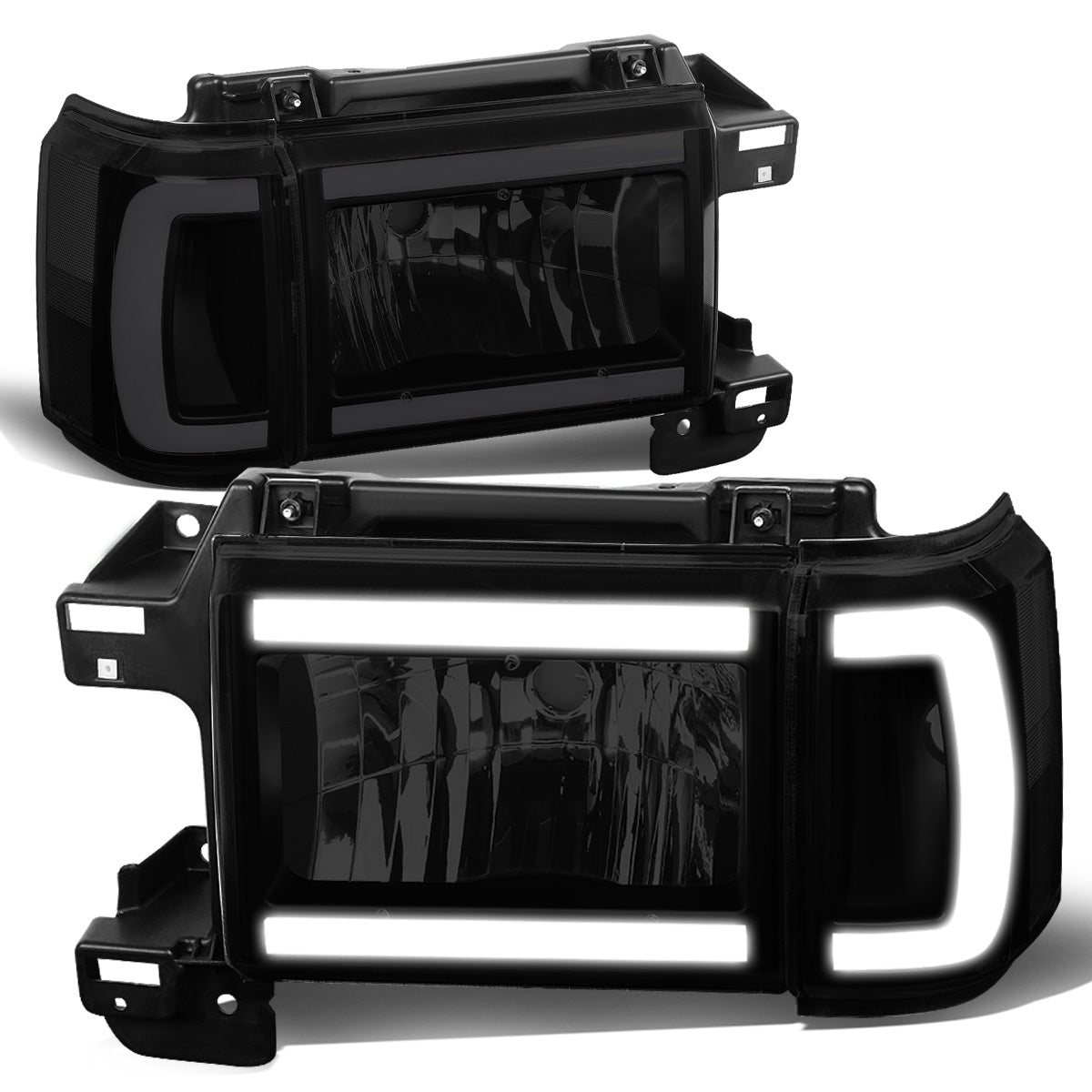 FAROS 87-91 FORD BRONCO - 81-91 FORD F-150 / 87-91 FORD F-250 / 87-91 FORD F-350 - LED DRL - BLACK HOUSING / SMOKE LENS / CLEAR CORNER - 9004 HIGH BEAM / LOW BEAM / 3157 SIGNAL