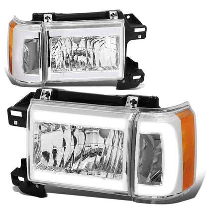 FAROS 87-91 FORD BRONCO - 81-91 FORD F-150 / 87-91 FORD F-250 / 87-91 FORD F-350 - LED DRL - CHROME HOUSING / AMBER CORNER - 9004 HIGH BEAM / LOW BEAM / 3157 SIGNAL
