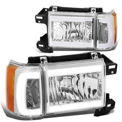 FAROS 87-91 FORD BRONCO - 81-91 FORD F-150 / 87-91 FORD F-250 / 87-91 FORD F-350 - LED DRL - CHROME HOUSING / AMBER CORNER - 9004 HIGH BEAM / LOW BEAM / 3157 SIGNAL