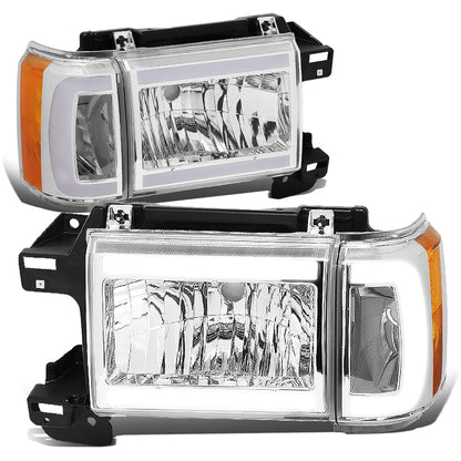 FAROS 87-91 FORD BRONCO - 81-91 FORD F-150 / 87-91 FORD F-250 / 87-91 FORD F-350 - LED DRL - CHROME HOUSING / AMBER CORNER - 9004 HIGH BEAM / LOW BEAM / 3157 SIGNAL