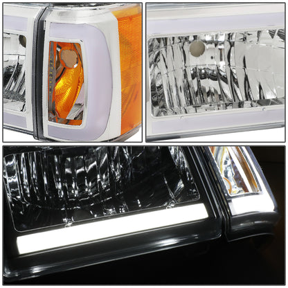 FAROS 87-91 FORD BRONCO - 81-91 FORD F-150 / 87-91 FORD F-250 / 87-91 FORD F-350 - LED DRL - CHROME HOUSING / AMBER CORNER - 9004 HIGH BEAM / LOW BEAM / 3157 SIGNAL