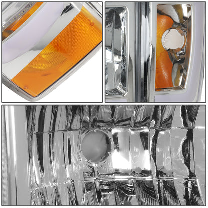 FAROS 87-91 FORD BRONCO - 81-91 FORD F-150 / 87-91 FORD F-250 / 87-91 FORD F-350 - LED DRL - CHROME HOUSING / AMBER CORNER - 9004 HIGH BEAM / LOW BEAM / 3157 SIGNAL