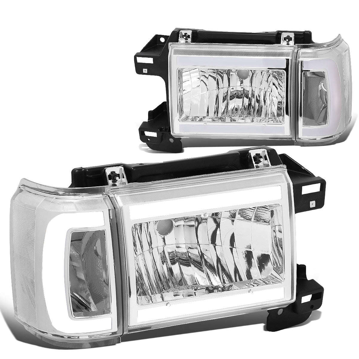 FAROS 87-91 FORD BRONCO - 81-91 FORD F-150 / 87-91 FORD F-250 / 87-91 FORD F-350 - LED DRL - CHROME HOUSING / CLEAR CORNER - 9004 HIGH BEAM / LOW BEAM / 3157 SIGNAL