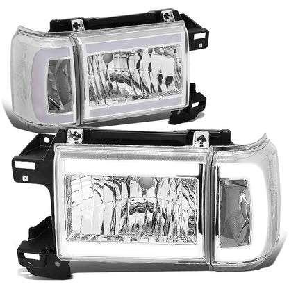 FAROS 87-91 FORD BRONCO - 81-91 FORD F-150 / 87-91 FORD F-250 / 87-91 FORD F-350 - LED DRL - CHROME HOUSING / CLEAR CORNER - 9004 HIGH BEAM / LOW BEAM / 3157 SIGNAL