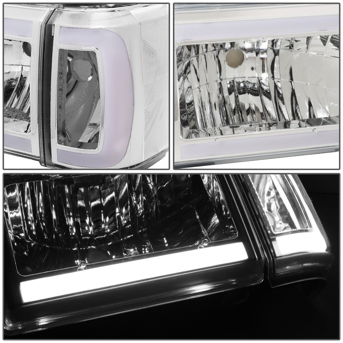 FAROS 87-91 FORD BRONCO - 81-91 FORD F-150 / 87-91 FORD F-250 / 87-91 FORD F-350 - LED DRL - CHROME HOUSING / CLEAR CORNER - 9004 HIGH BEAM / LOW BEAM / 3157 SIGNAL