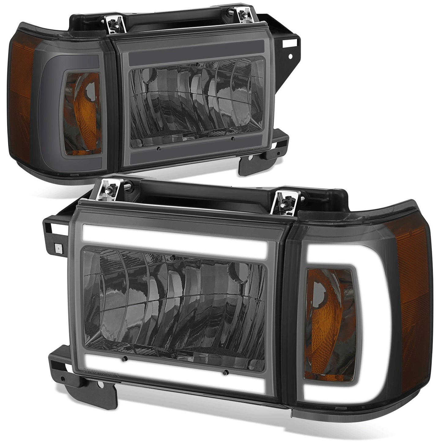 FAROS 87-91 FORD BRONCO - 81-91 FORD F-150 / 87-91 FORD F-250 / 87-91 FORD F-350 - LED DRL - SMOKE HOUSING / AMBER CORNER - 9004 HIGH BEAM / LOW BEAM / 3157 SIGNAL