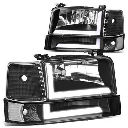 FAROS 92-96 FORD F-150, F-250, F-350 BRONCO - FITS MODELS WITH HALOGEN HEADLIGHTS ONLY - DUAL LED DRL - 4PC - BLACK HOUSING / CLEAR CORNER