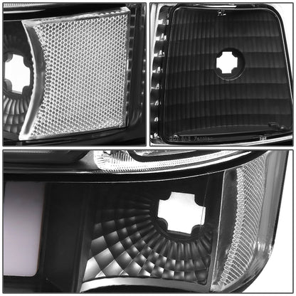 FAROS 92-96 FORD F-150, F-250, F-350 BRONCO - FITS MODELS WITH HALOGEN HEADLIGHTS ONLY - DUAL LED DRL - 4PC - BLACK HOUSING / CLEAR CORNER