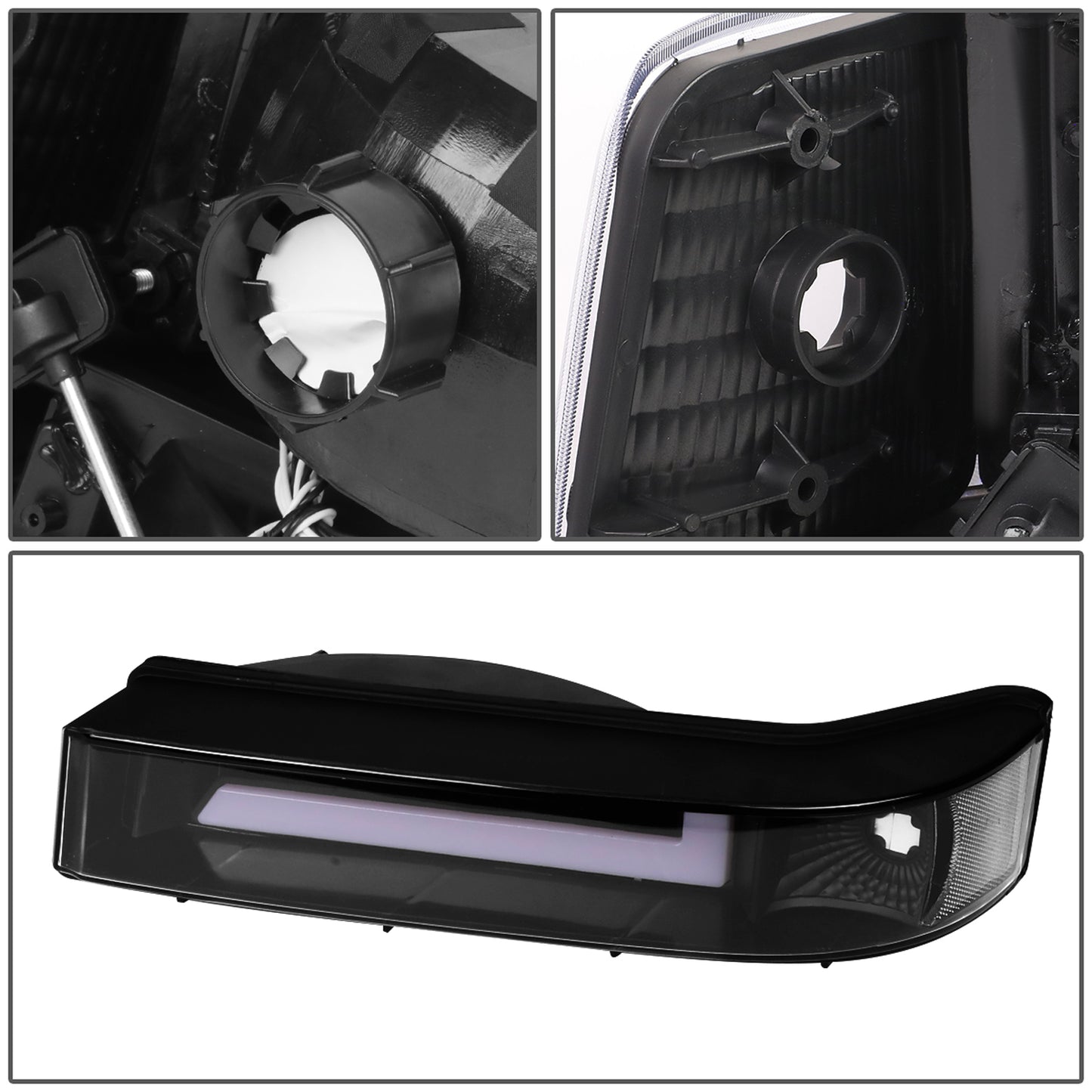 FAROS 92-96 FORD F-150, F-250, F-350 BRONCO - FITS MODELS WITH HALOGEN HEADLIGHTS ONLY - DUAL LED DRL - 4PC - BLACK HOUSING / CLEAR CORNER