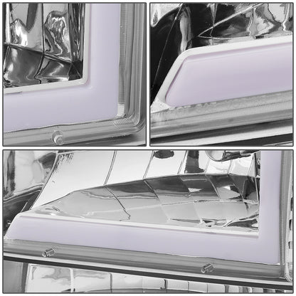 FAROS 92-96 FORD F-150, F-250, F-350 BRONCO - FITS MODELS WITH HALOGEN HEADLIGHTS ONLY - DUAL LED DRL - 4PC - CHROME HOUSING / AMBER CORNER - 9007 LOW BEAM / HIGH BEAM / 194 MARKER