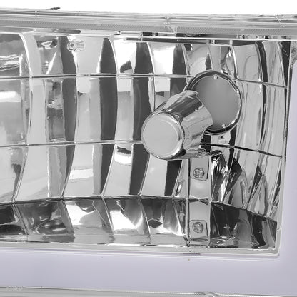 FAROS 92-96 FORD F-150, F-250, F-350 BRONCO - FITS MODELS WITH HALOGEN HEADLIGHTS ONLY - DUAL LED DRL - 4PC - CHROME HOUSING / AMBER CORNER - 9007 LOW BEAM / HIGH BEAM / 194 MARKER