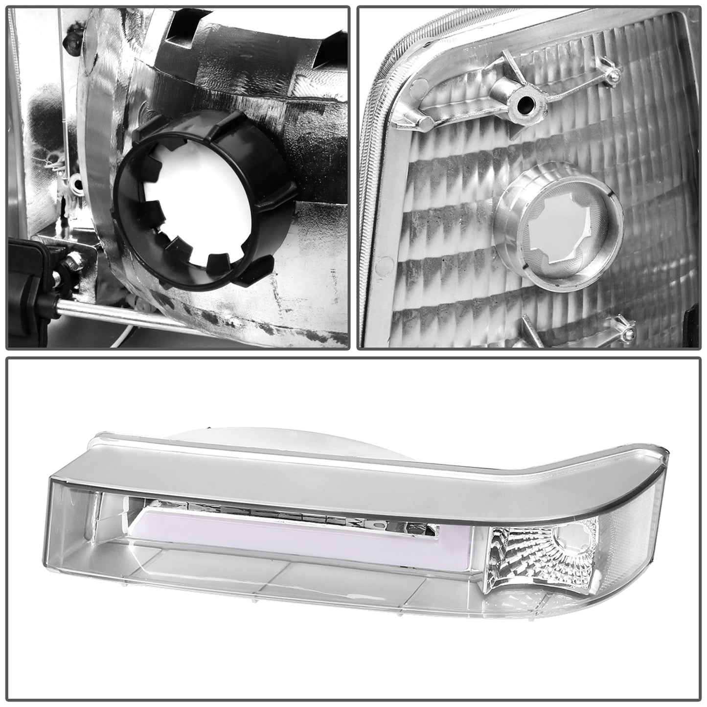 FAROS 92-96 FORD F-150, F-250, F-350 BRONCO - FITS MODELS WITH HALOGEN HEADLIGHTS ONLY - DUAL LED DRL - 4PC - CHROME HOUSING / CLEAR CORNER