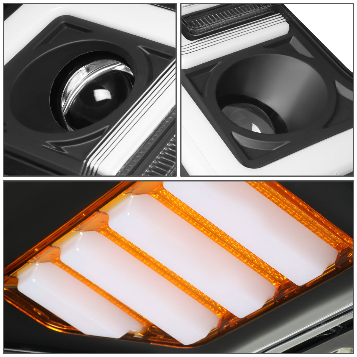 FAROS 17-19 FORD F-250 , F-350 , F-450 , F-550 SUPER DUTY - ONLY FITS HALOGEN HEADLIGHT MODELS - 3D - LED DRL - PROJECTOR - BLACK HOUSING / AMBER CORNER - H1 LOW BEAM / H1 HIGH BEAM