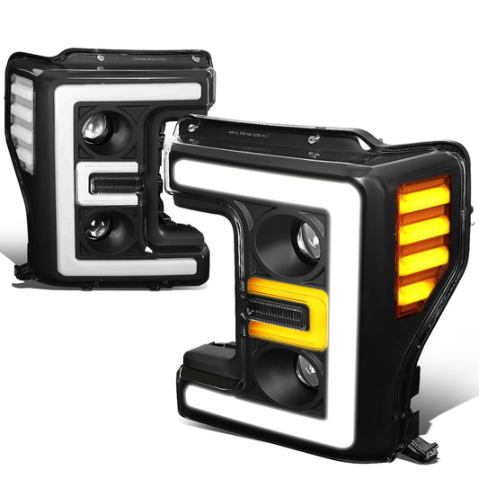FAROS 17-19 FORD F-250 , F-350 , F-450 , F-550 SUPER DUTY - ONLY FITS HALOGEN HEADLIGHT MODELS - 3D - LED DRL - PROJECTOR - BLACK HOUSING / CLEAR CORNER - H1 LOW BEAM / H1 HIGH BEAM