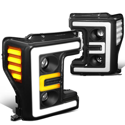 FAROS 17-19 FORD F-250 , F-350 , F-450 , F-550 SUPER DUTY - ONLY FITS HALOGEN HEADLIGHT MODELS - 3D - LED DRL - PROJECTOR - BLACK HOUSING / CLEAR CORNER - H1 LOW BEAM / H1 HIGH BEAM