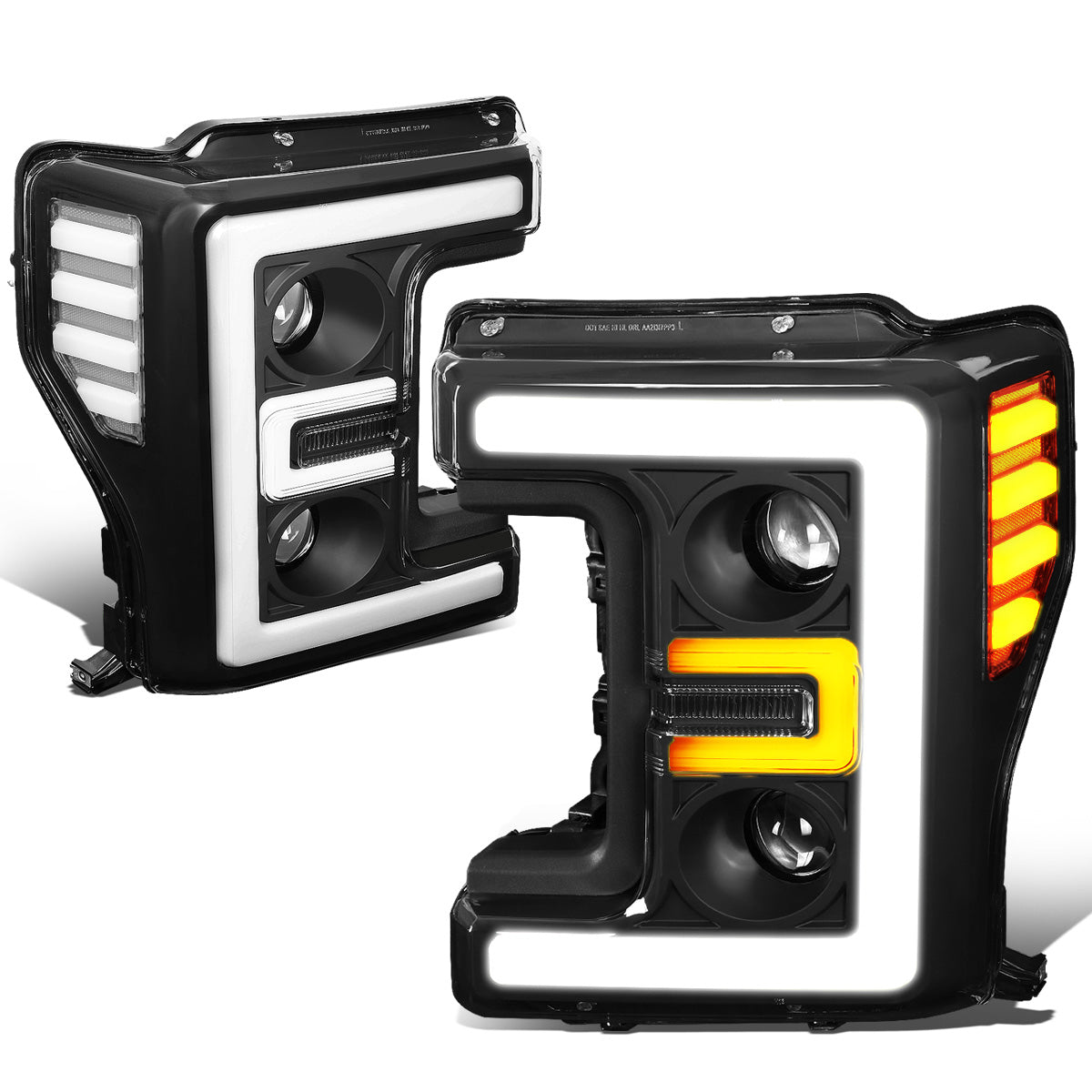 FAROS 17-19 FORD F-250 , F-350 , F-450 , F-550 SUPER DUTY - ONLY FITS HALOGEN HEADLIGHT MODELS - 3D - LED DRL - PROJECTOR - BLACK HOUSING / CLEAR CORNER - H1 LOW BEAM / H1 HIGH BEAM