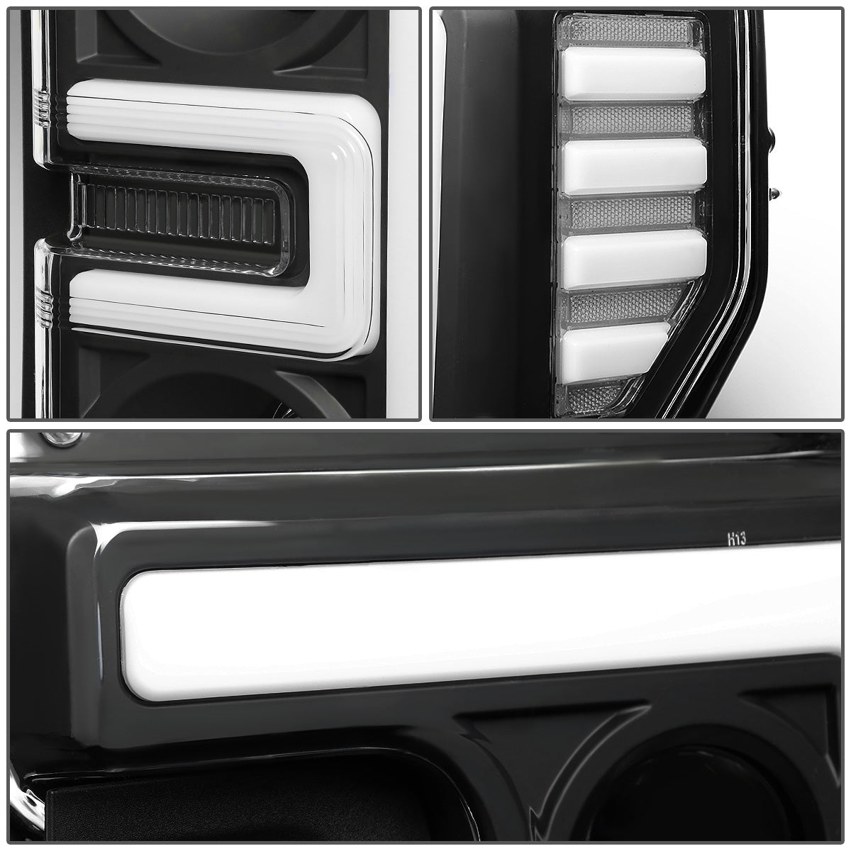 FAROS 17-19 FORD F-250 , F-350 , F-450 , F-550 SUPER DUTY - ONLY FITS HALOGEN HEADLIGHT MODELS - 3D - LED DRL - PROJECTOR - BLACK HOUSING / CLEAR CORNER - H1 LOW BEAM / H1 HIGH BEAM