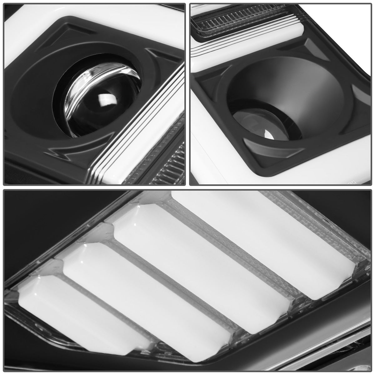 FAROS 17-19 FORD F-250 , F-350 , F-450 , F-550 SUPER DUTY - ONLY FITS HALOGEN HEADLIGHT MODELS - 3D - LED DRL - PROJECTOR - BLACK HOUSING / CLEAR CORNER - H1 LOW BEAM / H1 HIGH BEAM