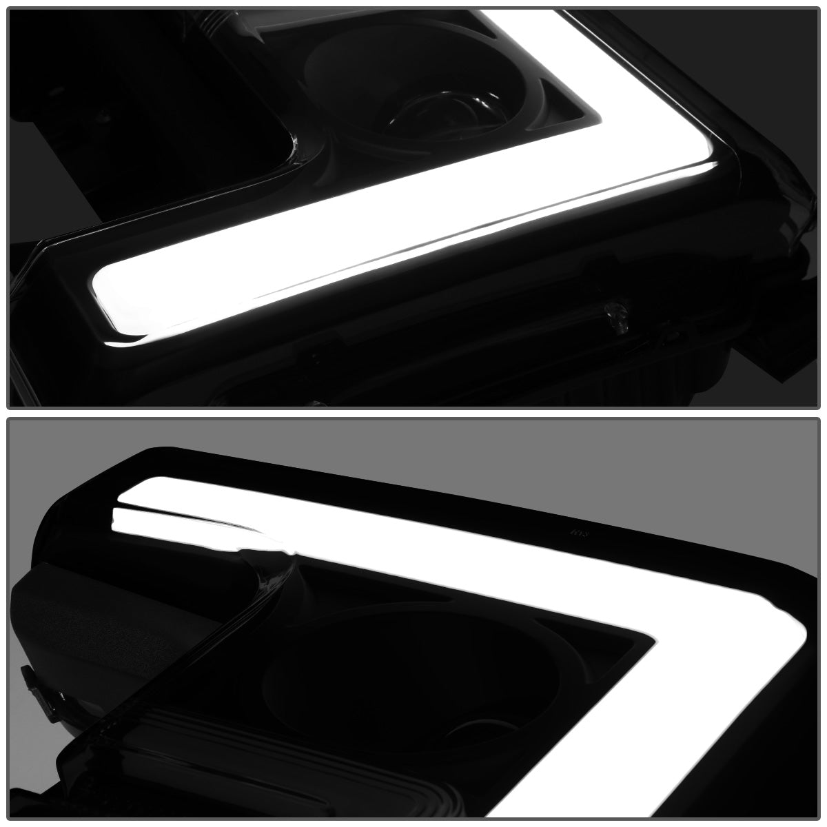 FAROS 17-19 FORD F-250 , F-350 , F-450 , F-550 SUPER DUTY - ONLY FITS HALOGEN HEADLIGHT MODELS - 3D - LED DRL - PROJECTOR - BLACK HOUSING / SMOKE LENS / AMBER CORNER - H1 LOW BEAM / H1 HIGH BEAM