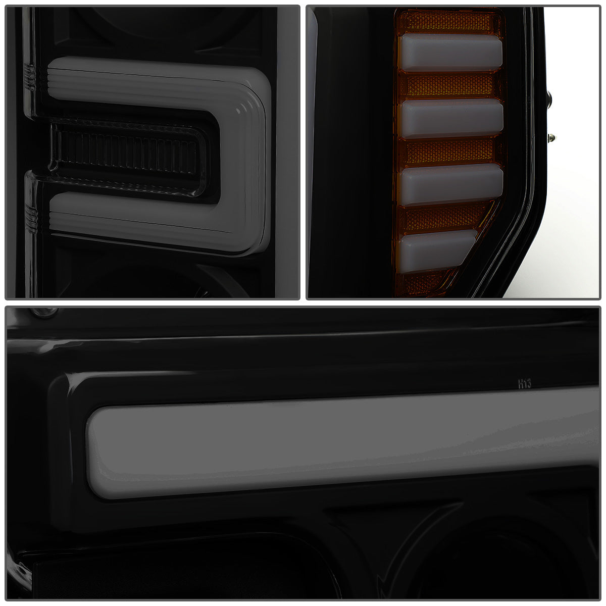 FAROS 17-19 FORD F-250 , F-350 , F-450 , F-550 SUPER DUTY - ONLY FITS HALOGEN HEADLIGHT MODELS - 3D - LED DRL - PROJECTOR - BLACK HOUSING / SMOKE LENS / AMBER CORNER - H1 LOW BEAM / H1 HIGH BEAM
