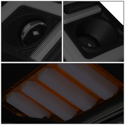 FAROS 17-19 FORD F-250 , F-350 , F-450 , F-550 SUPER DUTY - ONLY FITS HALOGEN HEADLIGHT MODELS - 3D - LED DRL - PROJECTOR - BLACK HOUSING / SMOKE LENS / AMBER CORNER - H1 LOW BEAM / H1 HIGH BEAM