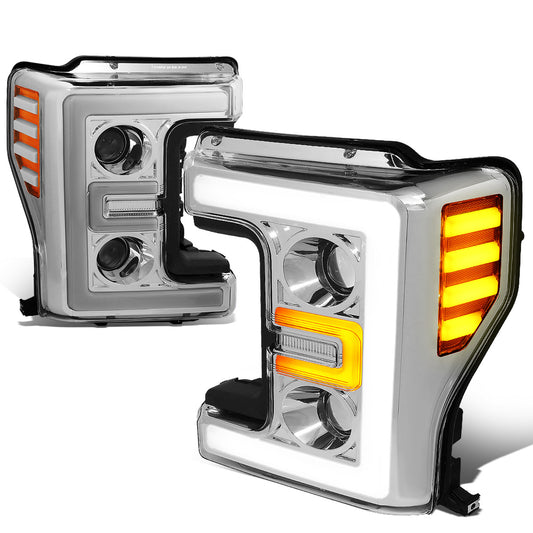 FAROS 17-19 FORD F-250 , F-350 , F-450 , F-550 SUPER DUTY - ONLY FITS HALOGEN HEADLIGHT MODELS - 3D - LED DRL - PROJECTOR - CHROME HOUSING / AMBER CORNER - H1 LOW BEAM / H1 HIGH BEAM