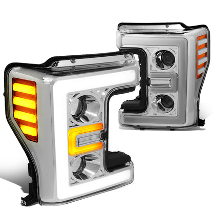 FAROS 17-19 FORD F-250 , F-350 , F-450 , F-550 SUPER DUTY - ONLY FITS HALOGEN HEADLIGHT MODELS - 3D - LED DRL - PROJECTOR - CHROME HOUSING / AMBER CORNER - H1 LOW BEAM / H1 HIGH BEAM