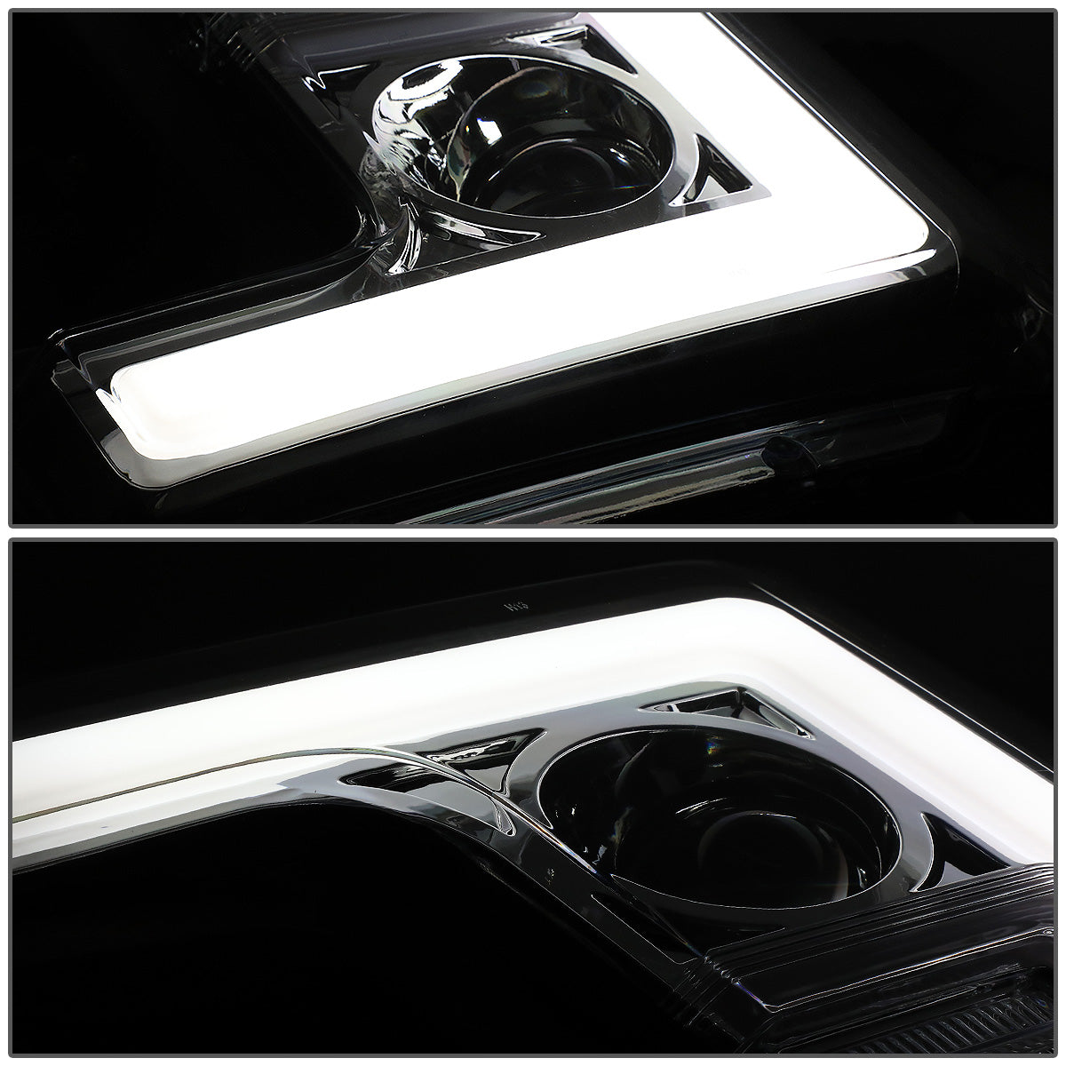 FAROS 17-19 FORD F-250 , F-350 , F-450 , F-550 SUPER DUTY - ONLY FITS HALOGEN HEADLIGHT MODELS - 3D - LED DRL - PROJECTOR - CHROME HOUSING / AMBER CORNER - H1 LOW BEAM / H1 HIGH BEAM