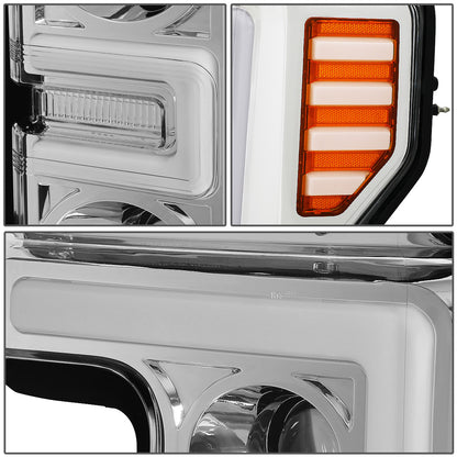 FAROS 17-19 FORD F-250 , F-350 , F-450 , F-550 SUPER DUTY - ONLY FITS HALOGEN HEADLIGHT MODELS - 3D - LED DRL - PROJECTOR - CHROME HOUSING / AMBER CORNER - H1 LOW BEAM / H1 HIGH BEAM