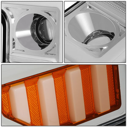 FAROS 17-19 FORD F-250 , F-350 , F-450 , F-550 SUPER DUTY - ONLY FITS HALOGEN HEADLIGHT MODELS - 3D - LED DRL - PROJECTOR - CHROME HOUSING / AMBER CORNER - H1 LOW BEAM / H1 HIGH BEAM