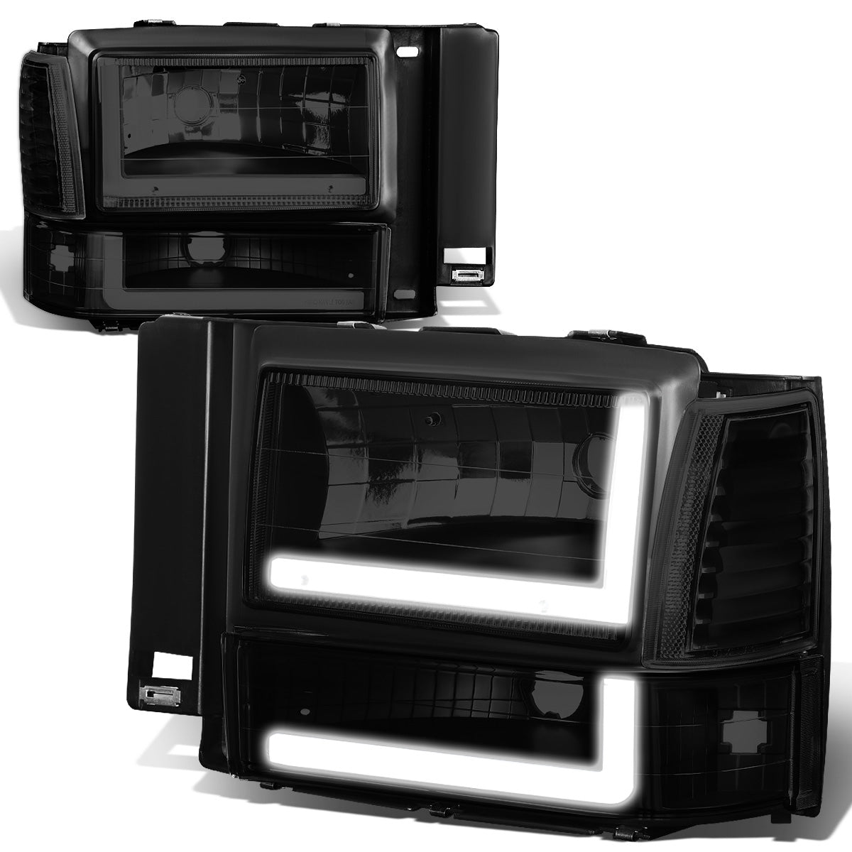 FAROS 91-94 FORD EXPLORER - LED RUNNING LIGHTS REQUIRE TAPPING INTO EXISTING WIRING - LED DRL - BLACK HOUSING / SMOKE LENS / CLEAR CORNER - 9004 LOW BEAM / 9004 HIGH BEAM
