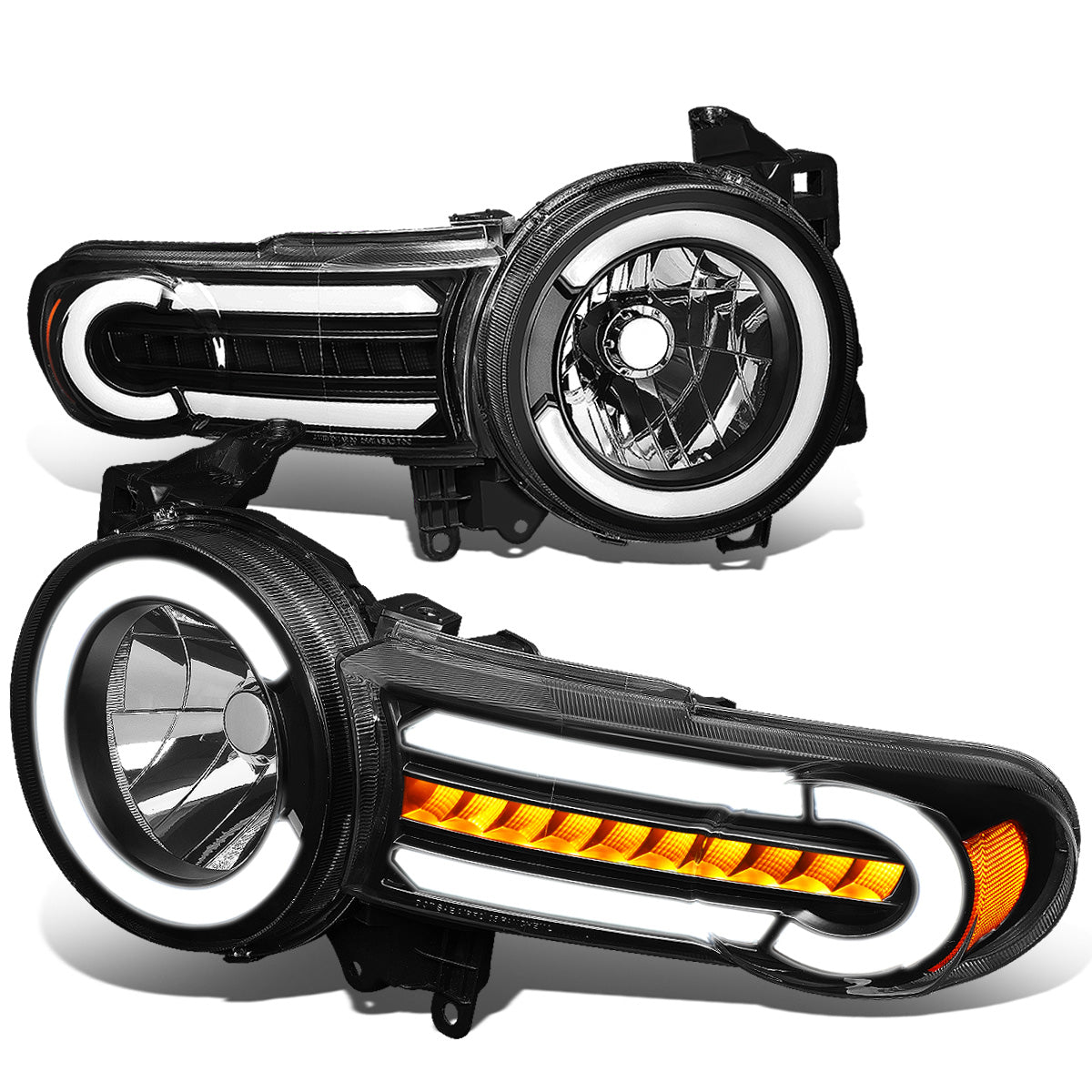 FAROS 07-14 TOYOTA FJ CRUISER - LED DRL - SEQUENTIAL TURN SIGNAL - BLACK HOUSING / AMBER CORNER - 9003 LOW BEAM / H4 HIGH BEAM