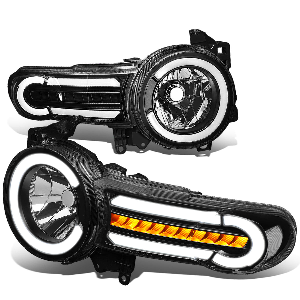 FAROS 07-14 TOYOTA FJ CRUISER - LED DRL - SEQUENTIAL TURN SIGNAL - BLACK HOUSING / CLEAR CORNER - 9003 LOW BEAM / H4 HIGH BEAM