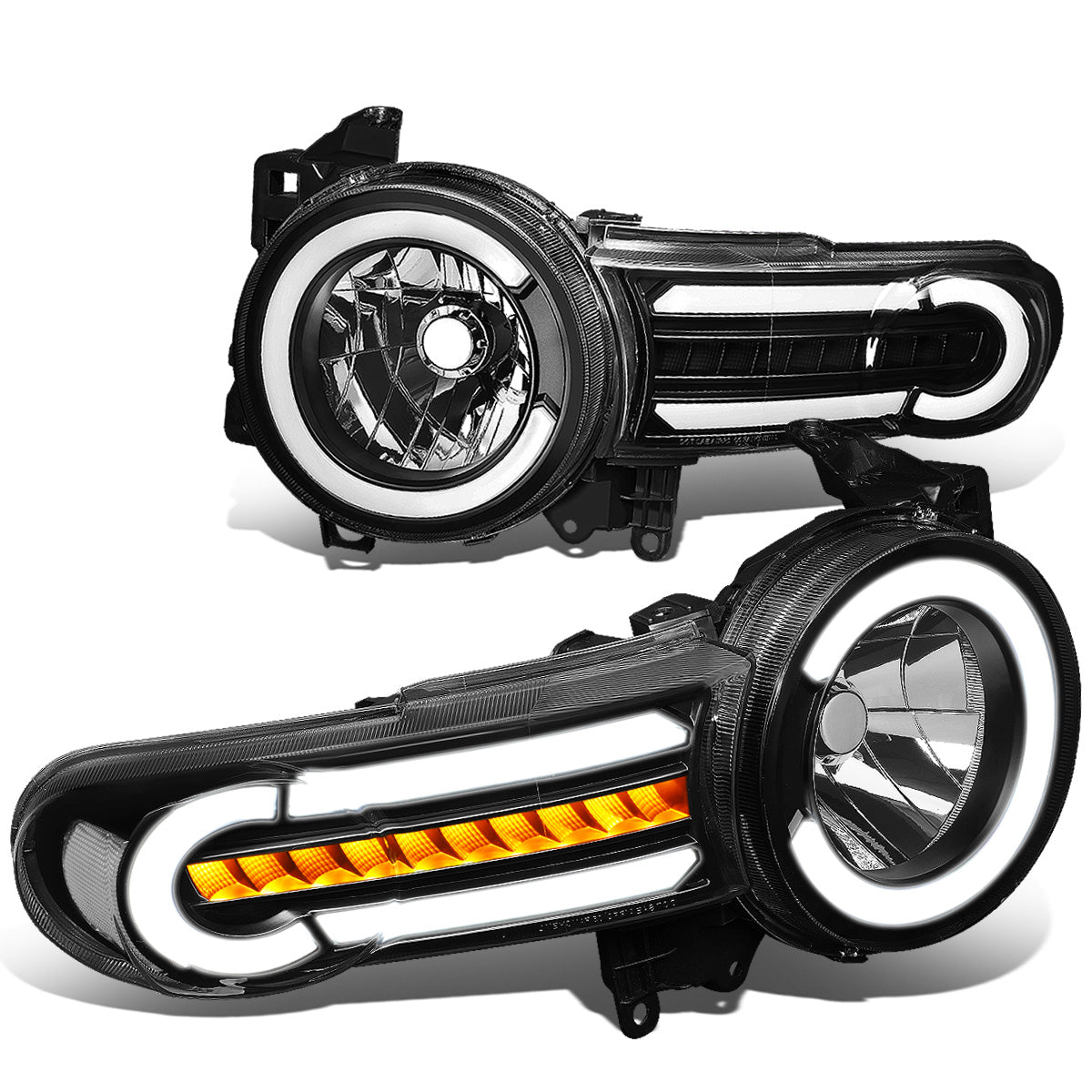 FAROS 07-14 TOYOTA FJ CRUISER - LED DRL - SEQUENTIAL TURN SIGNAL - BLACK HOUSING / CLEAR CORNER - 9003 LOW BEAM / H4 HIGH BEAM