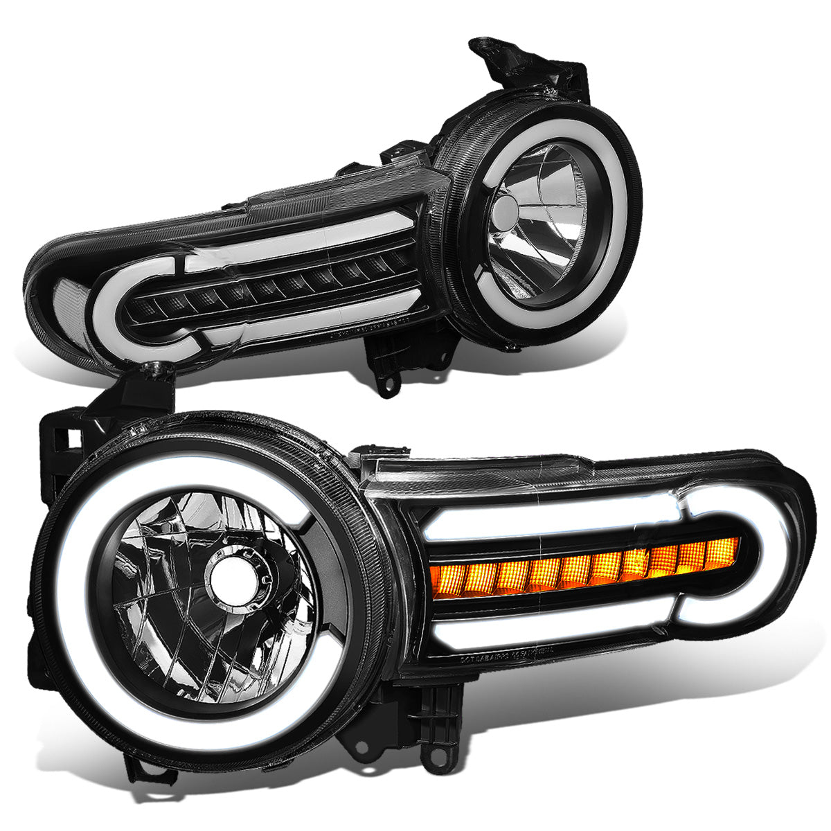 FAROS 07-14 TOYOTA FJ CRUISER - LED DRL - SEQUENTIAL TURN SIGNAL - BLACK HOUSING / CLEAR CORNER - 9003 LOW BEAM / H4 HIGH BEAM
