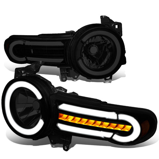 FAROS 07-14 TOYOTA FJ CRUISER - LED DRL - SEQUENTIAL TURN SIGNAL - BLACK HOUSING / SMOKE LENS / AMBER CORNER - 9003 LOW BEAM / H4 HIGH BEAM
