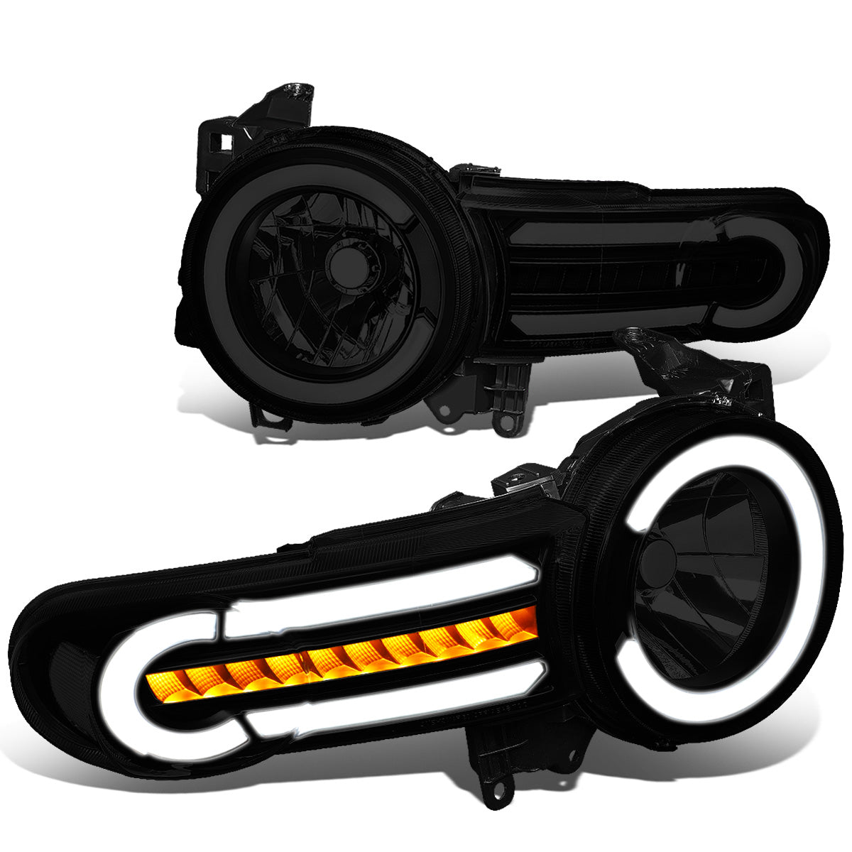 FAROS 07-14 TOYOTA FJ CRUISER - LED DRL - SEQUENTIAL TURN SIGNAL - BLACK HOUSING / SMOKE LENS / CLEAR CORNER - 9003 LOW BEAM / H4 HIGH BEAM