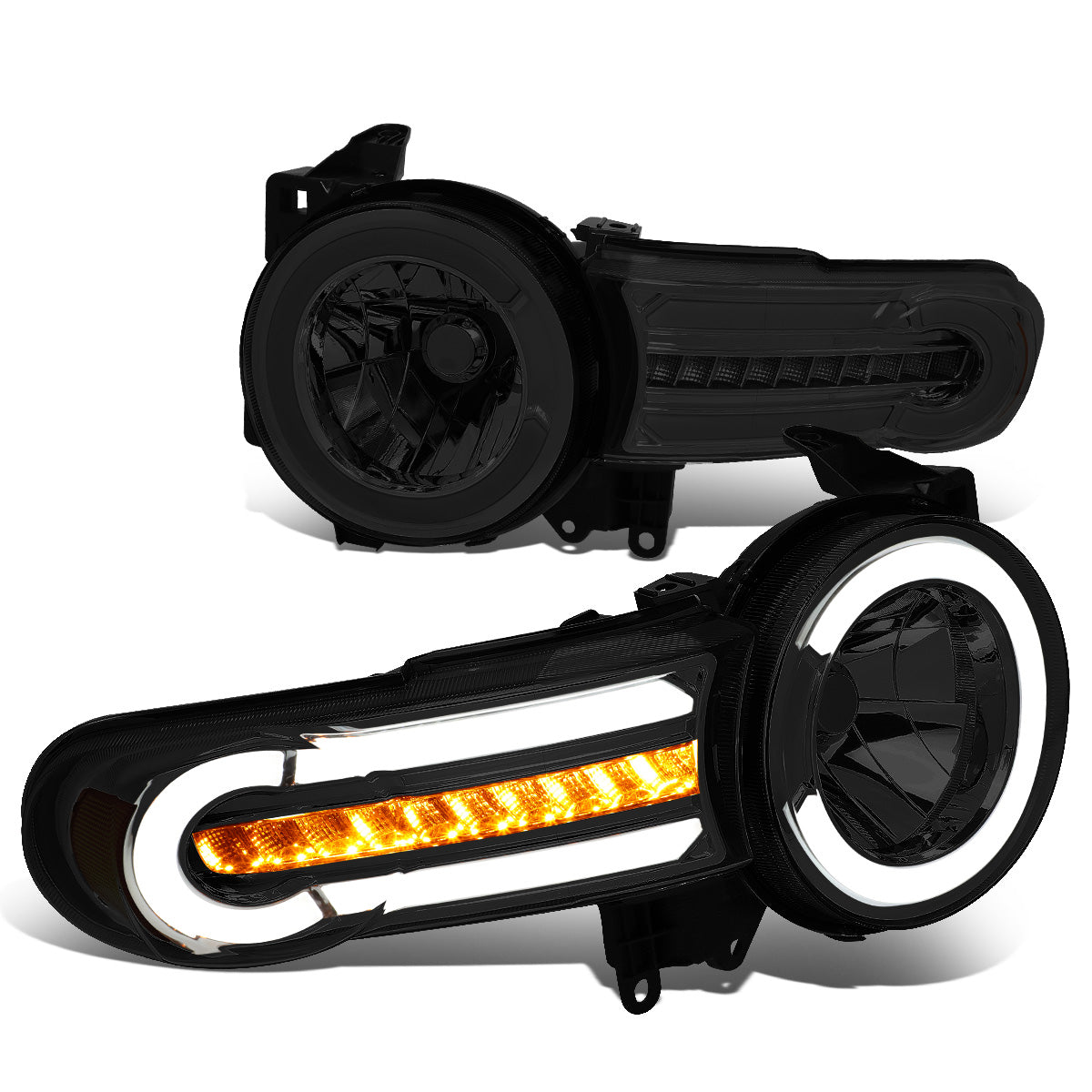 FAROS 07-14 TOYOTA FJ CRUISER - LED DRL - SEQUENTIAL TURN SIGNAL - SMOKE HOUSING / AMBER CORNER - 9003 LOW BEAM / H4 HIGH BEAM