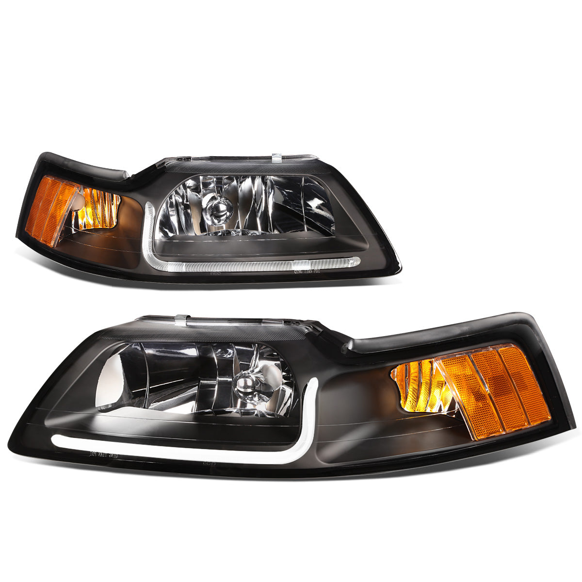 FAROS 99-04 FORD MUSTANG - LED DRL - DAY TIME RUNNING LIGHT STRIP REQUIRES WIRING TO VEHICLE - BLACK HOUSING / AMBER CORNER - 9007 LOW / HIGH BEAM