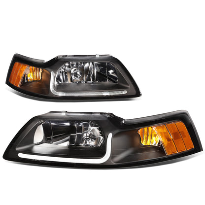 FAROS 99-04 FORD MUSTANG - LED DRL - DAY TIME RUNNING LIGHT STRIP REQUIRES WIRING TO VEHICLE - BLACK HOUSING / AMBER CORNER - 9007 LOW / HIGH BEAM