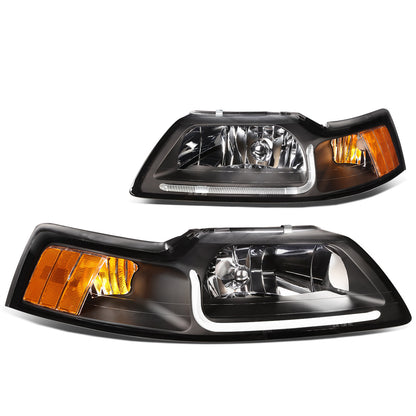 FAROS 99-04 FORD MUSTANG - LED DRL - DAY TIME RUNNING LIGHT STRIP REQUIRES WIRING TO VEHICLE - BLACK HOUSING / AMBER CORNER - 9007 LOW / HIGH BEAM