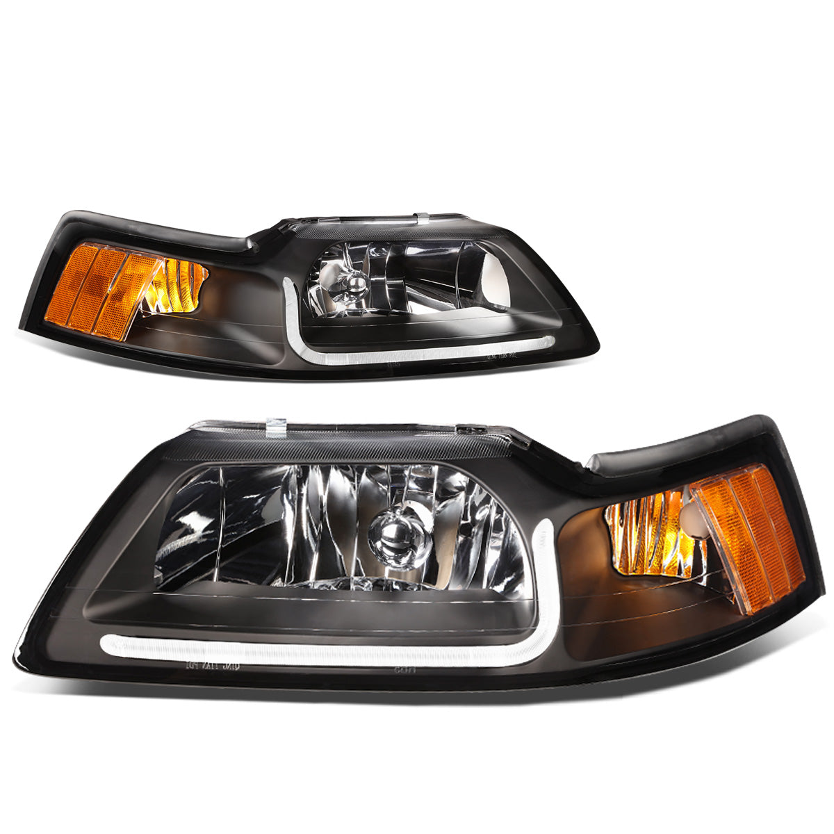 FAROS 99-04 FORD MUSTANG - LED DRL - DAY TIME RUNNING LIGHT STRIP REQUIRES WIRING TO VEHICLE - BLACK HOUSING / AMBER CORNER - 9007 LOW / HIGH BEAM