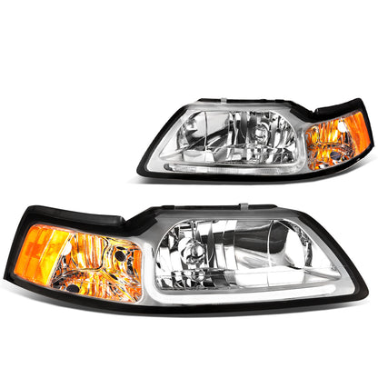 FAROS 99-04 FORD MUSTANG - LED DRL - DAY TIME RUNNING LIGHT STRIP REQUIRES WIRING TO VEHICLE - CHROME HOUSING / AMBER CORNER - 9007 LOW / HIGH BEAM