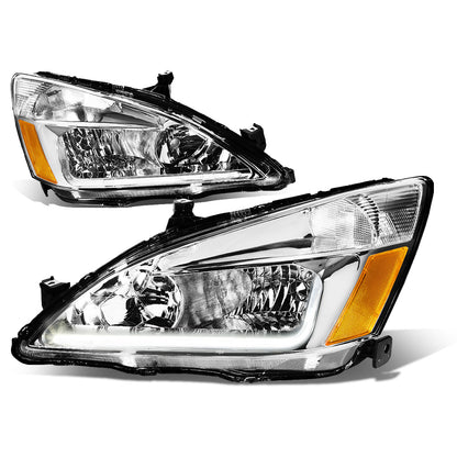 FAROS 03-07 HONDA ACCORD 2/4-DOOR - LED DRL - CHROME HOUSING / AMBER CORNER - 9006 LOW BEAM / 9005 HIGH BEAM