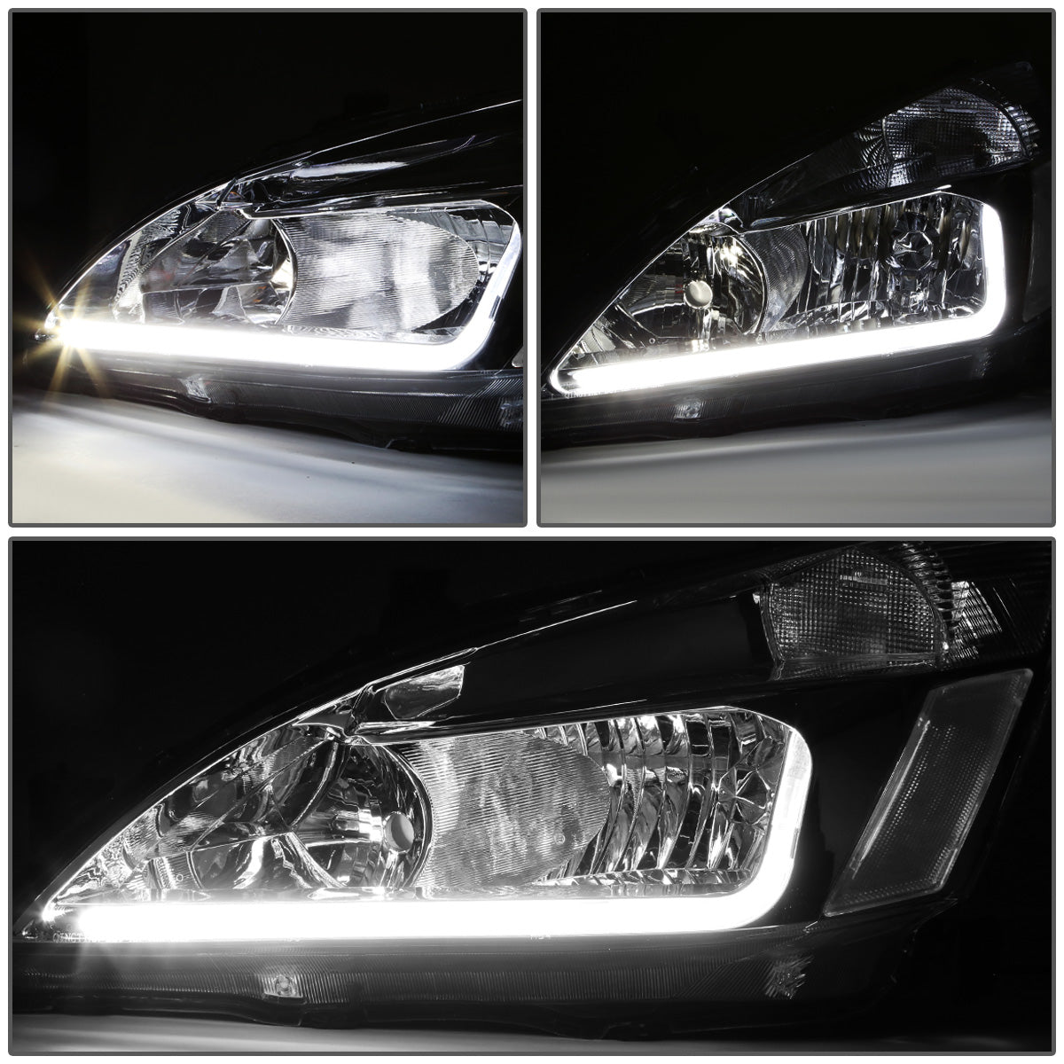 FAROS 03-07 HONDA ACCORD 2/4-DOOR - LED DRL - CHROME HOUSING / CLEAR CORNER - 9006 LOW BEAM / 9005 HIGH BEAM