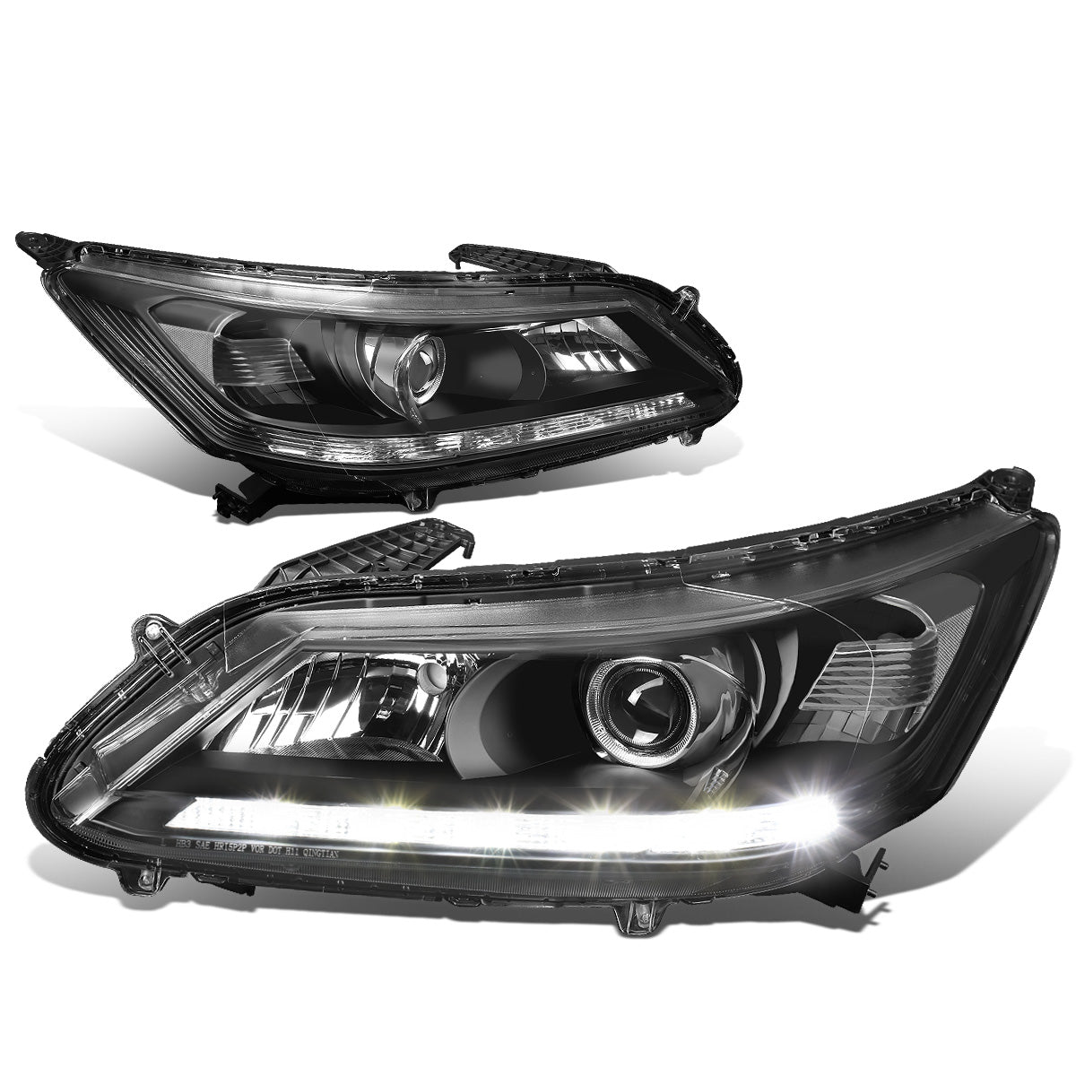 FAROS 13-15 HONDA ACCORD 4-DOOR - LED DRL - PROJECTOR - BLACK HOUSING / CLEAR CORNER - H11 LOW BEAM / 9005 HIGH BEAM